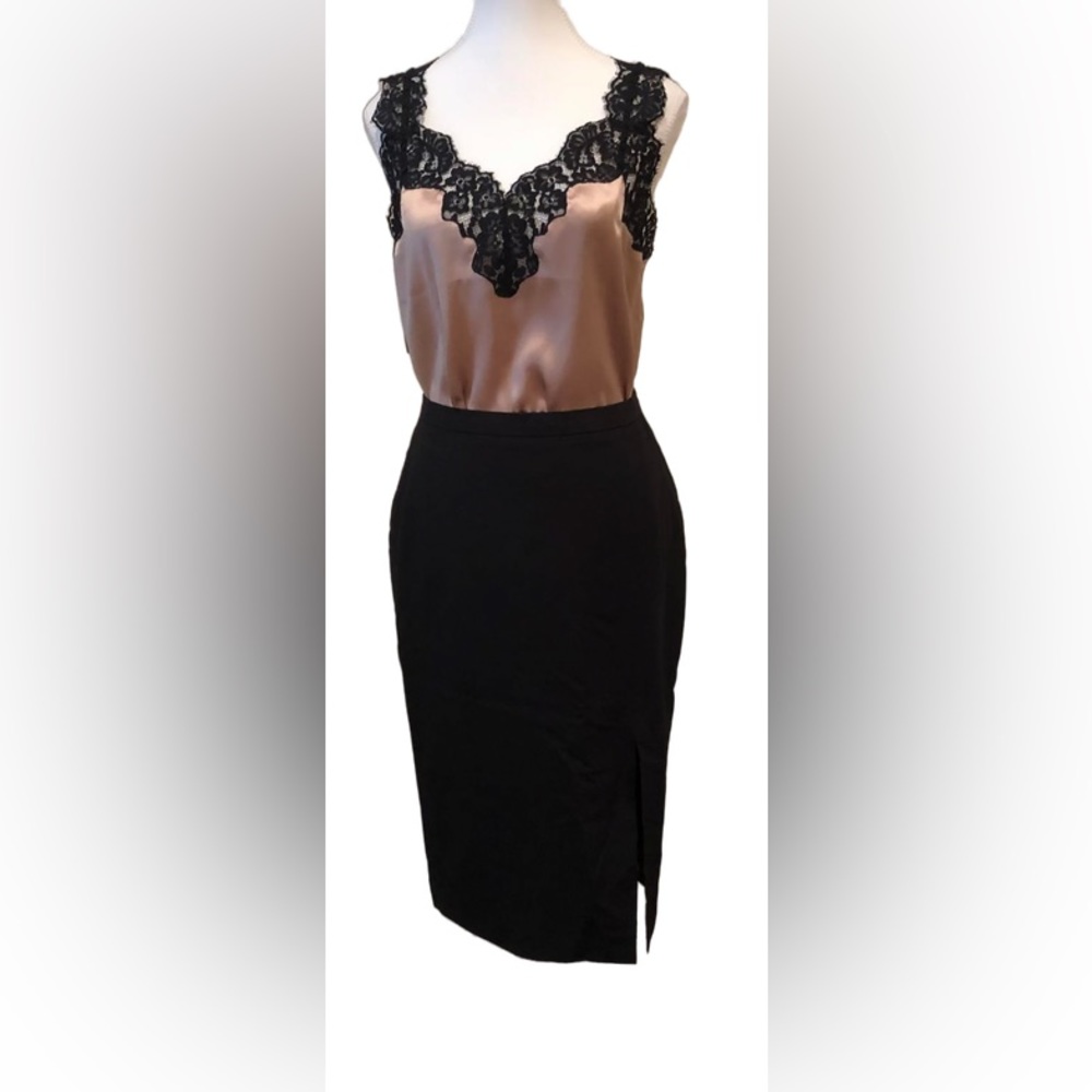 Separate Ways Light Weight Wool Black Pencil Skirt